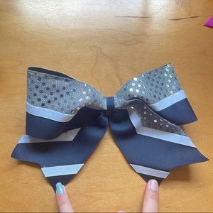 Navy, white, and silver bow